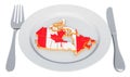 Canadian cuisine concept. Plate with map of Canada. 3D rendering