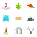 Canadian culture icons set, cartoon style