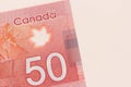 Canadian currency. Dollars. Detail close up shot. Royalty Free Stock Photo
