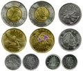 Canadian dollar coin collection over white background Royalty Free Stock Photo