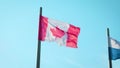 Canadian Flag or the Flag of Canada waving on a windy day. Red and White, the colors of the Maple Leaf