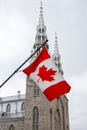 Canadian flag in front of the Notre-Dame Cathedral Basilica in Ottawa, Canada Royalty Free Stock Photo