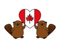 canadian flag with heart shape and beavers