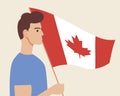 Canadian with flag isolated as Canada Day concept, patriotic flat vector stock illustration with citizen