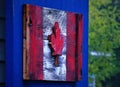 Canadian Flag made out of Wood, hanging on a Wooden Barn Door Royalty Free Stock Photo