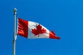 A Canadian flag against a solid blue sky Royalty Free Stock Photo
