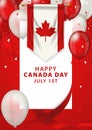 Canadian flag or pennant decorated with ribbons and balloons for Canada Day
