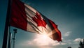 Canadian flag waving in majestic summer sunset generated by AI