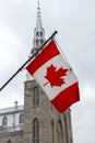 Canadian flags in front of the Notre-Dame Cathedral Basilica in Ottawa, Canada Royalty Free Stock Photo