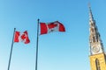 Canadian flags in front of the Notre-Dame Cathedral Basilica in Ottawa, Canada Royalty Free Stock Photo
