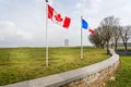 Canadian and French flags flying in front of the Canadian National Vimy Memorial near Arras, France Royalty Free Stock Photo