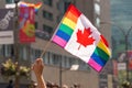 Canadian Gay rainbow flag at Montreal gay pride parade Royalty Free Stock Photo