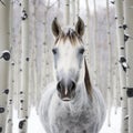 Canadian Horse Head In Snowy Aspen Forest