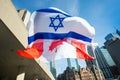 Canadian and Israeli Flags Fly in Solidarity in Toronto, Canada Royalty Free Stock Photo