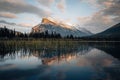 Canadian landscape of mount rundle and vermillion lakes located in banff national park in Alberta, Canada.