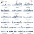 Canadian largest cities and all states capitals skylines in tints of blue color palette with water reflections Royalty Free Stock Photo