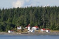 Canadian lighthouse and buildings on Inside Passage cruise.