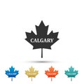 Canadian maple leaf with city name Calgary icon isolated on white background. Set elements in colored icons Royalty Free Stock Photo