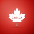 Canadian maple leaf with city name Canada icon isolated on red background Royalty Free Stock Photo