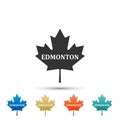 Canadian maple leaf with city name Edmonton icon isolated on white background. Set elements in colored icons Royalty Free Stock Photo