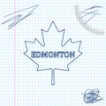 Canadian maple leaf with city name Edmonton line sketch icon isolated on white background. Vector Illustration. Royalty Free Stock Photo