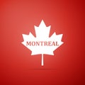 Canadian maple leaf with city name Montreal icon isolated on red background Royalty Free Stock Photo