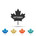 Canadian maple leaf with city name Ottawa icon isolated on white background. Set elements in colored icons Royalty Free Stock Photo