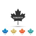 Canadian maple leaf with city name Toronto icon isolated on white background. Set elements in colored icons