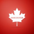Canadian maple leaf with city name Vancouver icon isolated on red background Royalty Free Stock Photo