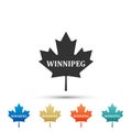 Canadian maple leaf with city name Winnipeg icon isolated on white background. Set elements in colored icons Royalty Free Stock Photo