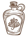 Canadian maple syrup in bottle with cork isolated sketch
