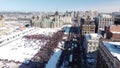 Aerial view from drone of the protest of Freedom Convoy from Ottawa, in support of the Truck convoy 2022