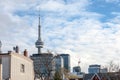 Canadian National Tower CN Tower surrounded by residential buildings and condo skyscrapers in Toronto. Royalty Free Stock Photo