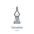 canadian national tower icon from monuments outline collection. Thin line canadian national tower icon isolated on white