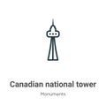 Canadian national tower outline vector icon. Thin line black canadian national tower icon, flat vector simple element illustration