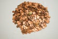 Canadian one cent coins and a little pig Royalty Free Stock Photo