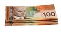 Canadian one hundred dollar bills Royalty Free Stock Photo