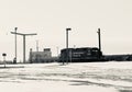 Canadian Pacific Locomotive In Snow Swept Rail Yard