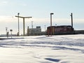 Canadian Pacific Locomotive In Snow Swept Rail Yard