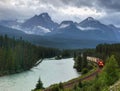 Canadian Pacific Railway, Moving Train in mountains Royalty Free Stock Photo