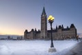 Canadian Parliament Building in Winter Viewed from the Front