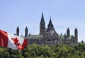 Canadian Parliament Hill, with Canada Flag on the left side