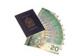 Canadian passport and canadian money Royalty Free Stock Photo