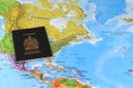 Canadian passport on the map Royalty Free Stock Photo