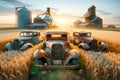 Canadian Prairies Sunrise Grain Elevators Rural Countryside Vintage Retro Rusted Vehicles Farming AI Generated Royalty Free Stock Photo