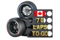 Canadian racing, pit board with flag of Canada and racing wheels with different compounds type tyres. 3D rendering Royalty Free Stock Photo