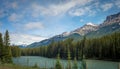Canadian Rockies landscape with river and Pines