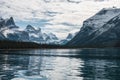 Canadian Rockies reflection on Maligne lake in Jasper national park, AB, Canada Royalty Free Stock Photo