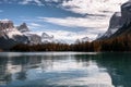 Canadian Rockies reflection on Maligne lake in Jasper national park, AB, Canada Royalty Free Stock Photo