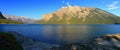 Landscape Panorama of Evening Light on Famous Lake Minnewanka, Canadian Rocky Mountains, Banff National Park, Alberta Royalty Free Stock Photo